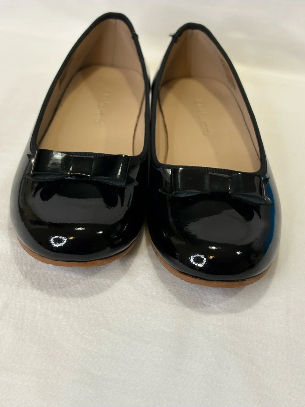 Elephantito Black Patent Leather Bow Ballet Flats SZ 1 EUC